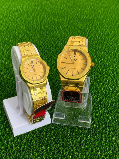 Crystal Time Gold Couple Watch Set