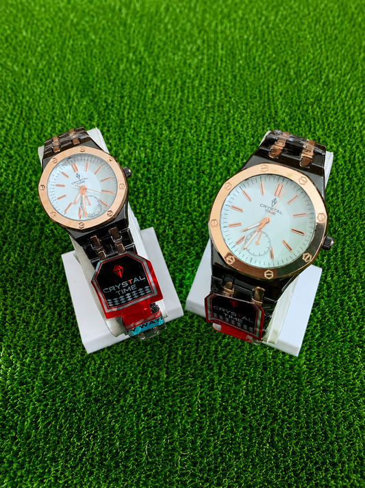 Crystal Time Gold Couple Watch Set