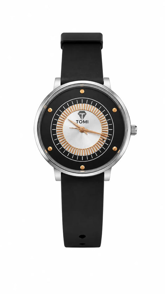 TOMI Women's Black Watch - Analog Quartz Watch with Silver Dial AJ Bazaar